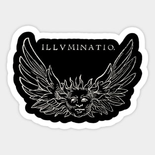 ILLUMINATIO Winged Sun Woodcut Retro Distressed Art Sticker